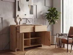 Sideboard Eiche Dekor 88cm Kommode Anrichte Standschrank mit Türen Schubladen