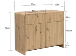 Sideboard Eiche Dekor 88cm Kommode Anrichte Standschrank mit Türen Schubladen