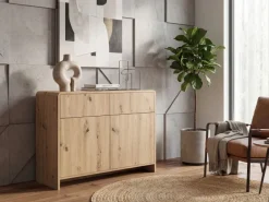 Sideboard Eiche Dekor 88cm Kommode Anrichte Standschrank mit Türen Schubladen