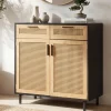 Sideboard FineBuy Anrichte 80 cm Schwarz Kommodenschrank mit Wiener Geflecht