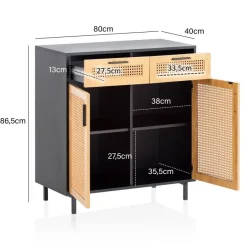 Sideboard FineBuy Anrichte 80 cm Schwarz Kommodenschrank mit Wiener Geflecht
