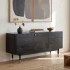 Sideboard FineBuy Anrichte 160 cm Massivholz Schwarz Kommode Türen Schubladen