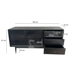 Sideboard FineBuy Anrichte 160 cm Massivholz Schwarz Kommode Türen Schubladen