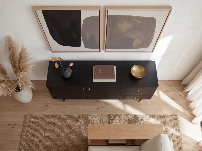 Sideboard FineBuy Anrichte 160 cm Massivholz Schwarz Kommode Türen Schubladen