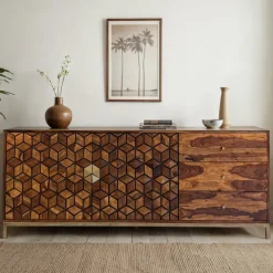Sideboard FineBuy Anrichte Sheesham Massivholz 180 cm Kommode Türen Schubladen