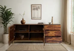 Sideboard FineBuy Anrichte Sheesham Massivholz 180 cm Kommode Türen Schubladen