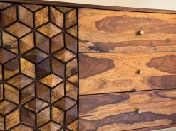Sideboard FineBuy Anrichte Sheesham Massivholz 180 cm Kommode Türen Schubladen