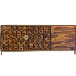 Sideboard FineBuy Anrichte Sheesham Massivholz 180 cm Kommode Türen Schubladen