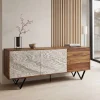 Sideboard FineBuy 175 cm Anrichte Massivholz Steinoptik Kommode Türen Schubladen