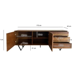 Sideboard FineBuy 175 cm Anrichte Massivholz Steinoptik Kommode Türen Schubladen