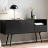 Sideboard FineBuy 140cm Eiche Dekor Schwarz mit 2 Türen Schublade & Ablage Kommode