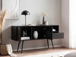 Sideboard FineBuy 140cm Eiche Dekor Schwarz mit 2 Türen Schublade & Ablage Kommode