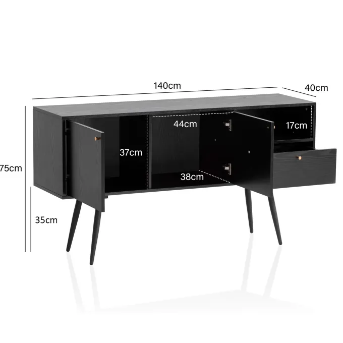 Sideboard FineBuy 140cm Eiche Dekor Schwarz mit 2 Türen Schublade & Ablage Kommode
