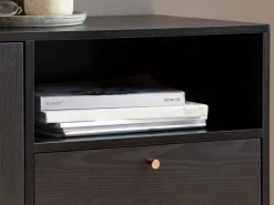 Sideboard FineBuy 140cm Eiche Dekor Schwarz mit 2 Türen Schublade & Ablage Kommode