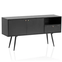 Sideboard FineBuy 140cm Eiche Dekor Schwarz mit 2 Türen Schublade & Ablage Kommode