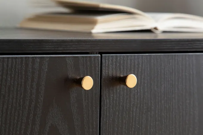 Sideboard FineBuy 140cm Eiche Dekor Schwarz mit 2 Türen Schublade & Ablage Kommode