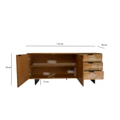 Sideboard FineBuy 175 cm Massivholz Steinoptik Kommode Anrichte Türen Schubladen