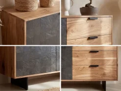 Sideboard FineBuy 175 cm Massivholz Steinoptik Kommode Anrichte Türen Schubladen