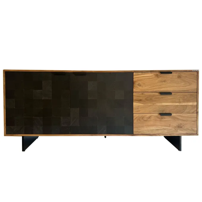 Sideboard FineBuy 175 cm Massivholz Steinoptik Kommode Anrichte Türen Schubladen