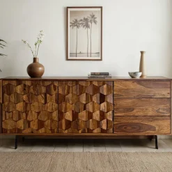Sideboard FineBuy Kommode Sheesham Massivholz 175 cm Anrichte Loft Industrial