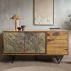 Sideboard FineBuy Kommode Sheesham Massivholz 150 cm Türen Steinoptik Schubladen