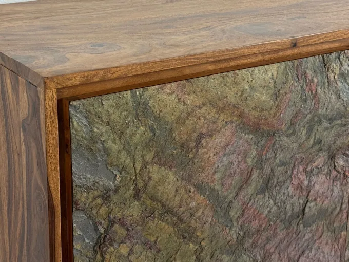 Sideboard FineBuy Kommode Sheesham Massivholz 150 cm Türen Steinoptik Schubladen