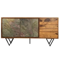 Sideboard FineBuy Kommode Sheesham Massivholz 150 cm Türen Steinoptik Schubladen