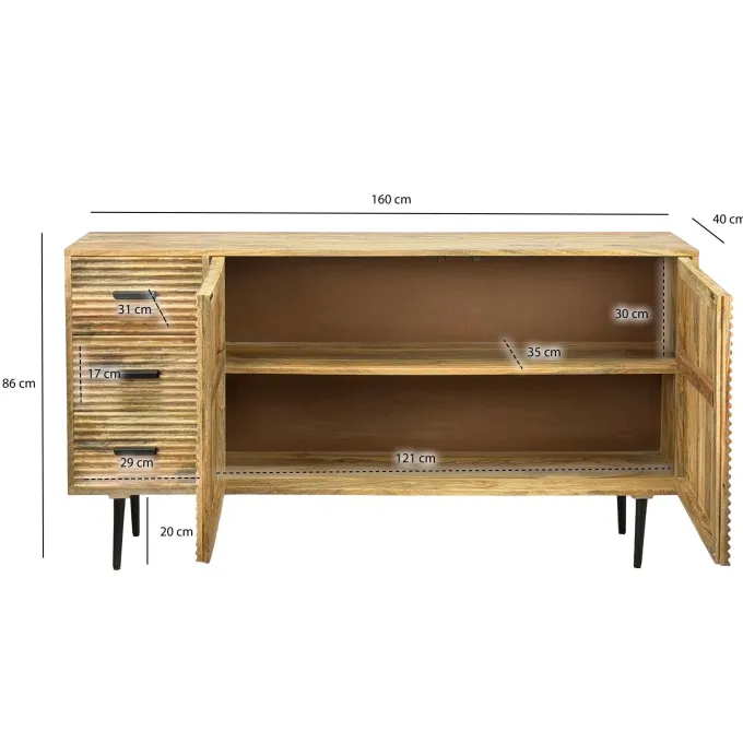 Sideboard Massivholz 160cm Kommode Anrichte Standschrank mit Türen Schubladen