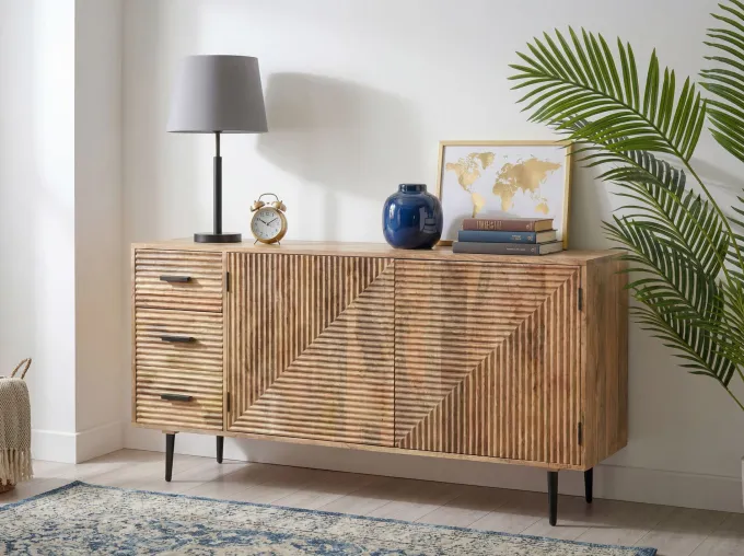 Sideboard Massivholz 160cm Kommode Anrichte Standschrank mit Türen Schubladen