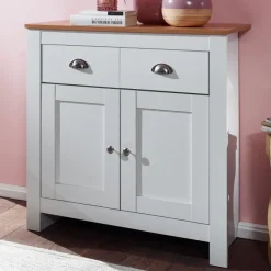 Sideboard MDF Weiß - Eiche 80cm Kommode mit 2 Schubladen & 2 Türen modernes Design