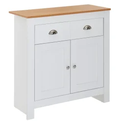 Sideboard MDF Weiß - Eiche 80cm Kommode mit 2 Schubladen & 2 Türen modernes Design