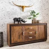 Sideboard Sheesham Massivholz 160x44x80 cm Kommode Schubladen & Türen Kunstleder