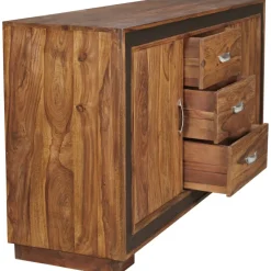 Sideboard Sheesham Massivholz 160x44x80 cm Kommode Schubladen & Türen Kunstleder
