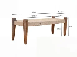 Sitzbank 120cm Jute Flurbank Massivholz Holzbank Bettbank Schlafzimmer Bank