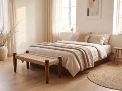 Sitzbank 120cm Jute Flurbank Massivholz Holzbank Bettbank Schlafzimmer Bank