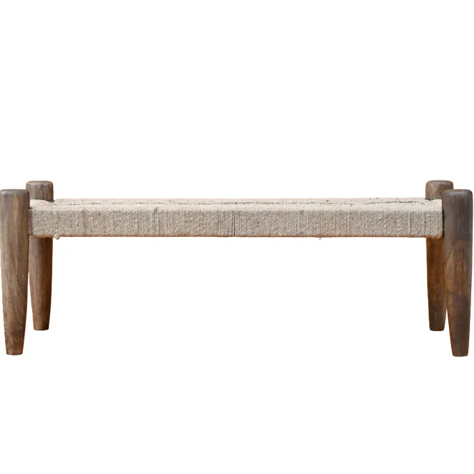 Sitzbank 120cm Jute Flurbank Massivholz Holzbank Bettbank Schlafzimmer Bank