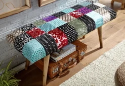 Sitzbank FineBuy Bettbank Samt 117 cm Patchwork Flurbank Polsterbank Bank Modern