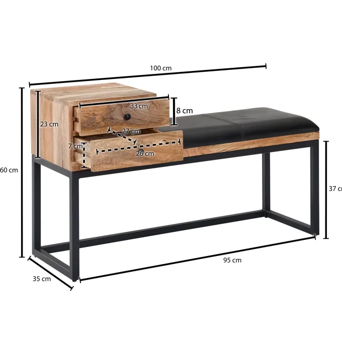 Sitzbank FineBuy Flurbank Echtleder Holz Massiv 100 cm Polsterbank Stauraum Bank