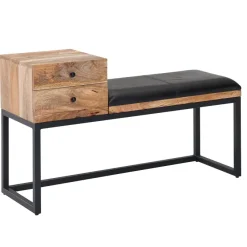 Sitzbank FineBuy Flurbank Echtleder Holz Massiv 100 cm Polsterbank Stauraum Bank