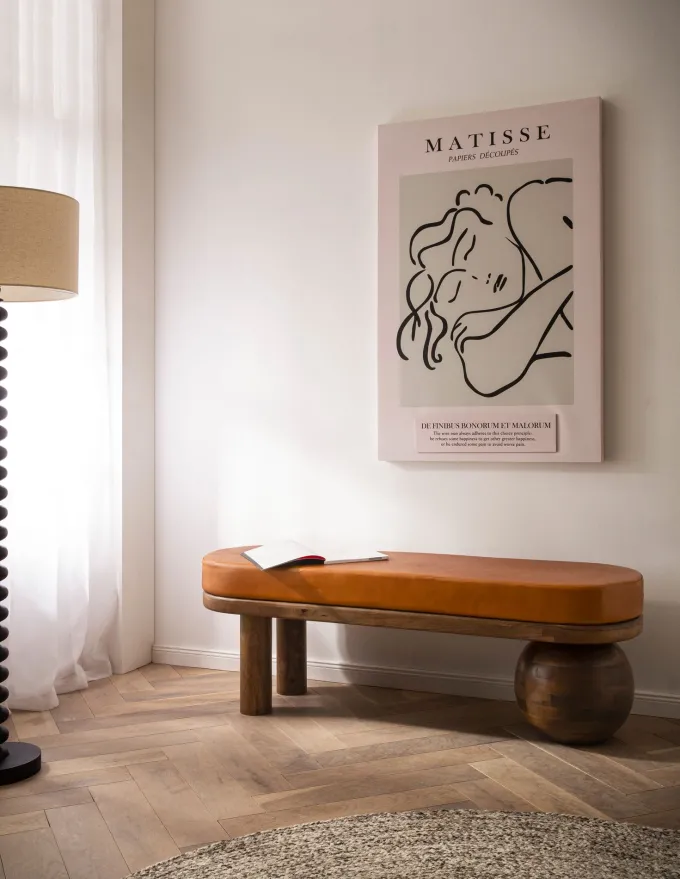 Sitzbank FineBuy Flurbank Echtleder Holz Massiv 140 cm Polsterbank Bank Braun