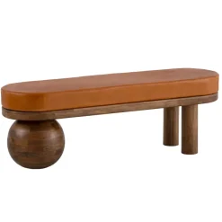Sitzbank FineBuy Flurbank Echtleder Holz Massiv 140 cm Polsterbank Bank Braun