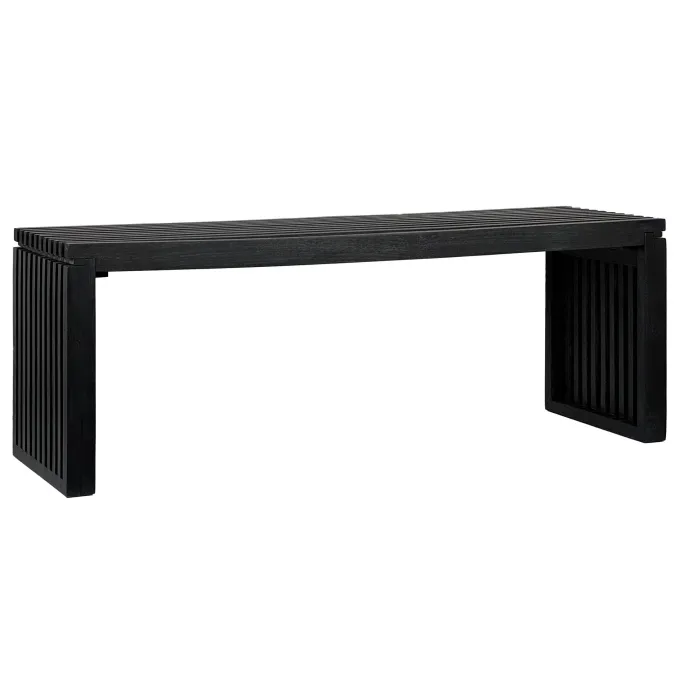 Sitzbank FineBuy Garderobenbank Akazie Massivholz 120 cm Schwarz Flurbank Klein