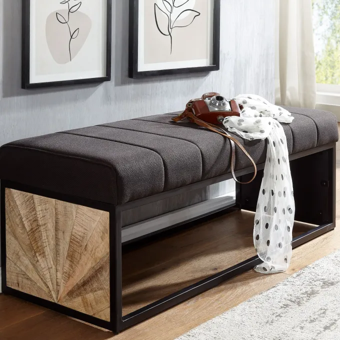 Sitzbank FineBuy Polsterbank Schwarz 105 cm Bettbank Schlafzimmer Flurbank Stoff