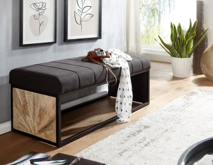 Sitzbank FineBuy Polsterbank Schwarz 105 cm Bettbank Schlafzimmer Flurbank Stoff