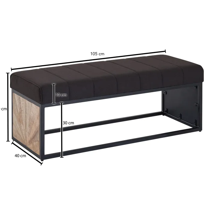 Sitzbank FineBuy Polsterbank Schwarz 105 cm Bettbank Schlafzimmer Flurbank Stoff