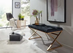Sitzbank FineBuy Polsterbank Schwarz 90 cm Bettbank Chesterfield Flurbank Samt