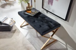 Sitzbank FineBuy Polsterbank Schwarz 90 cm Bettbank Chesterfield Flurbank Samt