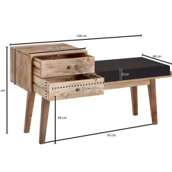 Sitzbank gepolstert 120cm Massivholz Stoff Schublade Garderobenbank Flurbank