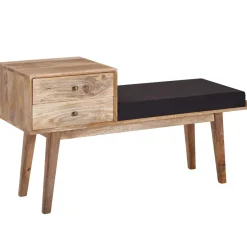 Sitzbank gepolstert 120cm Massivholz Stoff Schublade Garderobenbank Flurbank