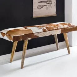 Sitzbank gepolstert 120cm Ziegenfell Garderobenbank Design Flurbank Bettbank